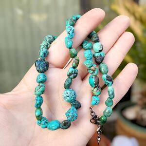 Hubei Tibetan Turquoise Nugget Necklace Natural Chinese Blue Gemstone Old Mine